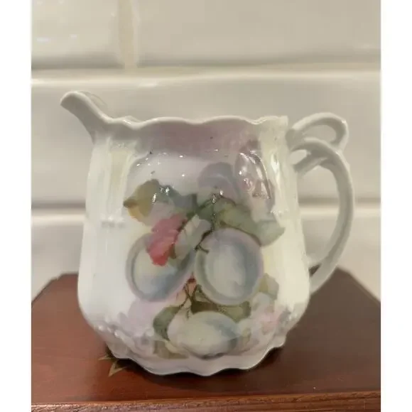 ANTIQUE PORCELAIN CREAMER FRUIT DESIGN Berries ORNATE SHAPE MARKED GERMANY - Picture 2 of 9